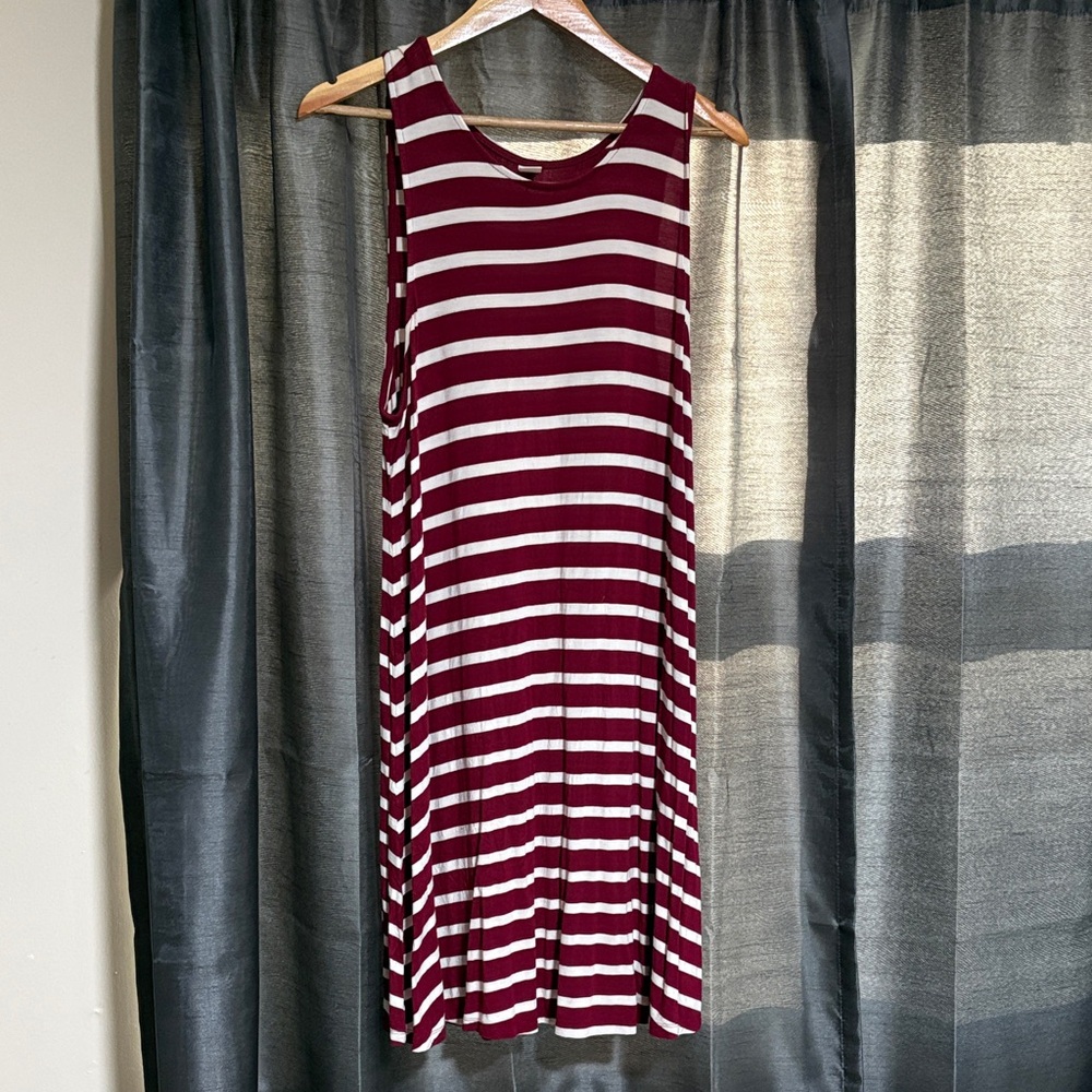 Old Navy Burgundy and White Striped Midi Dress